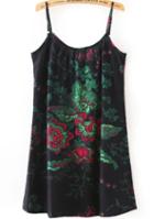 Romwe Spaghetti Strap Flower Black Cami Top
