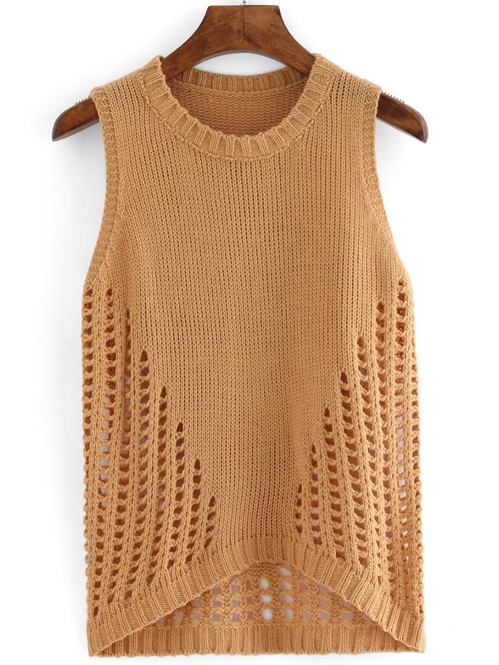 Romwe High Low Hollow Sweater Vest