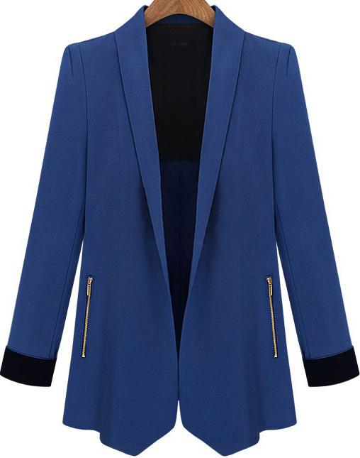 Romwe Lapel Fitted Royal Blue Blazer