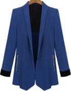 Romwe Lapel Fitted Royal Blue Blazer