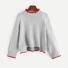 Romwe Asymmetrical Hem Stand Collar Sweater