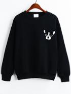Romwe Dropped Shoulder Seam Dog Pattern Flocked Black Sweatshirt