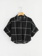 Romwe Cuffed Sleeve Grid Shirt