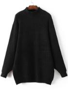 Romwe Black Mock Neck Drop Shoulder Sweater Dress