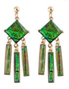 Romwe Green Gemstone Long Drop Earrings
