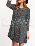 Romwe Round Neck Vintage Print A-line Dress