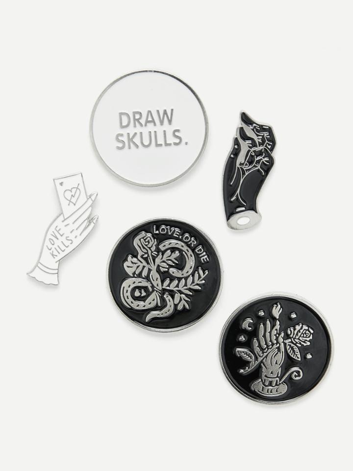 Romwe Hand & Round Design Brooch Set