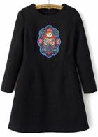 Romwe Beauty Print Embroidered Black Dress