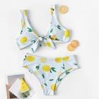 Romwe Random Striped And Lemon Print Knot Bikini Set