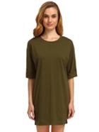Romwe Army Green Round Neck Inch Half Sleeve Loose Dress
