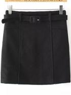 Romwe Belt Bodycon Black Skirt