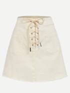 Romwe White Lace-up Fly Dual Pocket Raw Hem Skirt