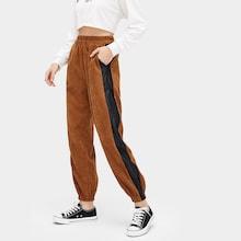 Romwe Contrast Panel Side Corduroy Pants