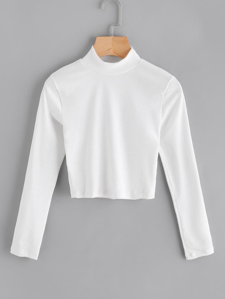 Romwe High Neck Ribbed Crop Sweater