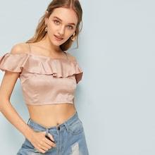 Romwe Ruffle Trim Satin Cami Blouse