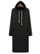 Romwe Hooded Long Sleeve Pocket Black Dress