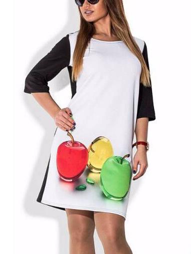 Romwe Contrast Apple Print Shift Dress