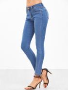 Romwe Blue Skinny Casual Jeans With Pocket