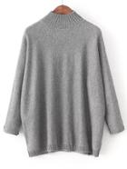 Romwe Grey Mock Neck Patch Detail Loose Sweater