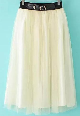 Romwe With Buckle Multilayers Mesh Beige Skirt