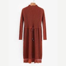 Romwe Lace Hem Rib Knit Sweater Dress