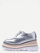 Romwe Silver Patent Leather Lace Up Flatform Shoes