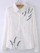 Romwe Lapel Leaves Embroidered Blouse
