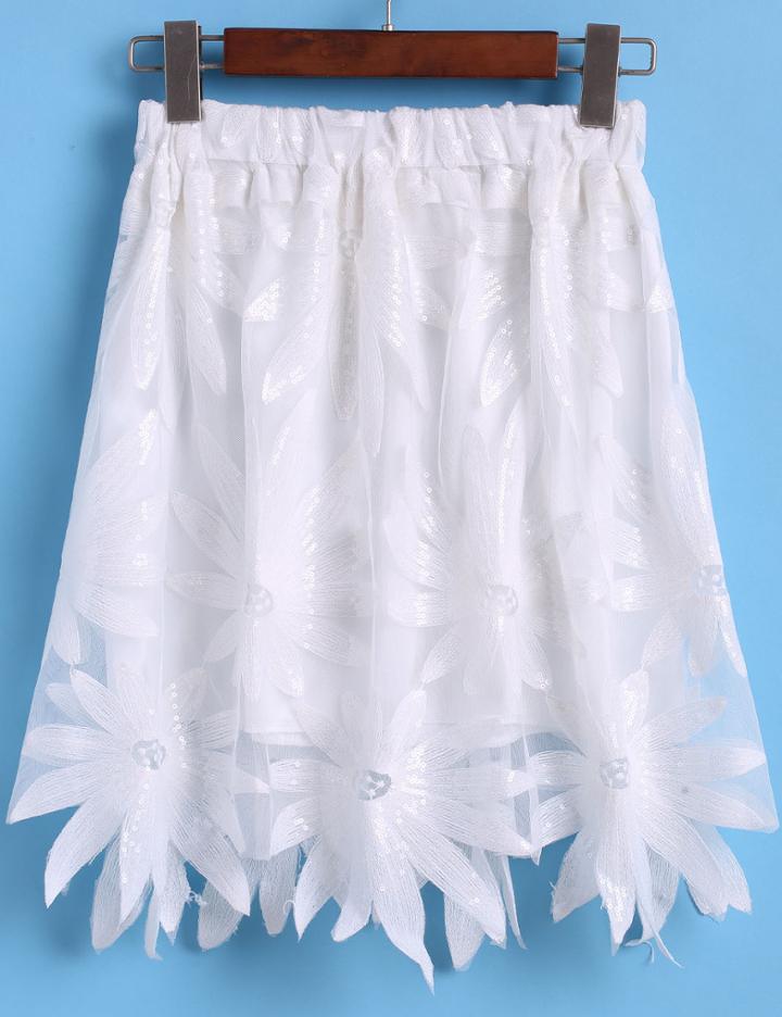 Romwe Elastic Waist With Sequined Pleated Skirt