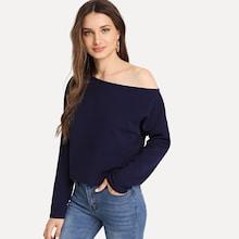 Romwe Asymmetric Shoulder Solid Sweatshirt