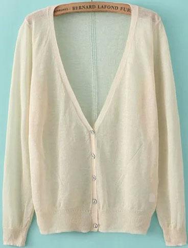 Romwe V Neck With Buttons Beige Cardigan