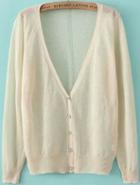Romwe V Neck With Buttons Beige Cardigan