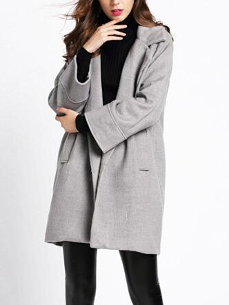 Romwe Lapel Button Pockets Long Grey Coat
