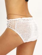 Romwe Hollow Out Crochet Bikini Bottom - White