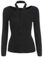 Romwe Halter Cable Knit Black Sweater