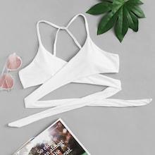 Romwe Crisscross Solid Strappy Swimming Top