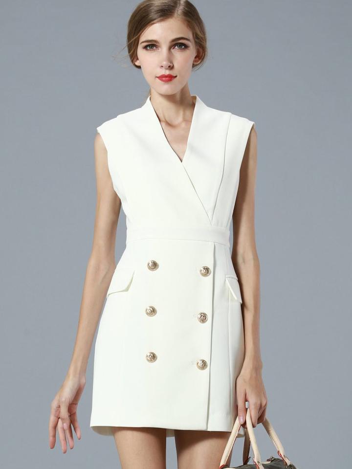 Romwe White V Neck Sleeveless Bodycon Dress