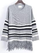 Romwe Striped Tassel Grey Sweater
