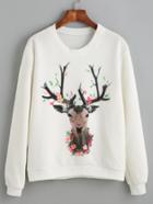 Romwe White Deer Print Sweatshirt