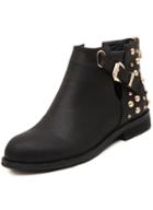 Romwe Black With Rivet Buckle Strap Boots