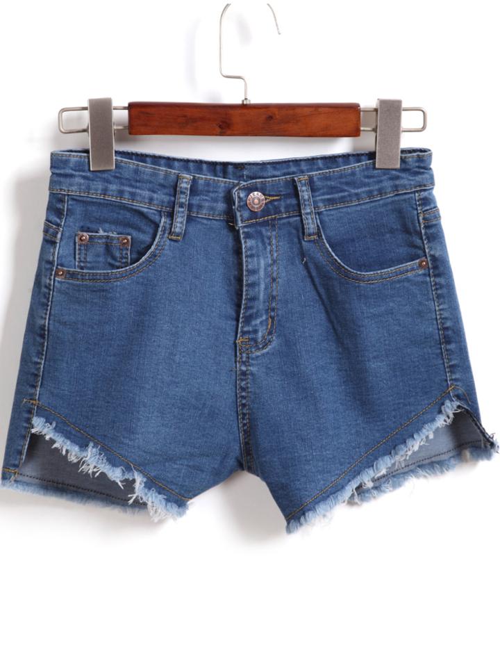 Romwe Cut Out Fringe Denim Shorts