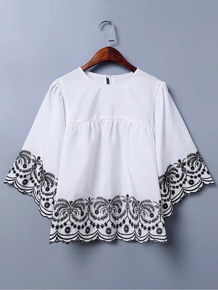 Romwe Embroidery Hem Tie Back Top