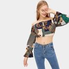 Romwe Graphic Print Single Breasted Off The Shoulder Blouse