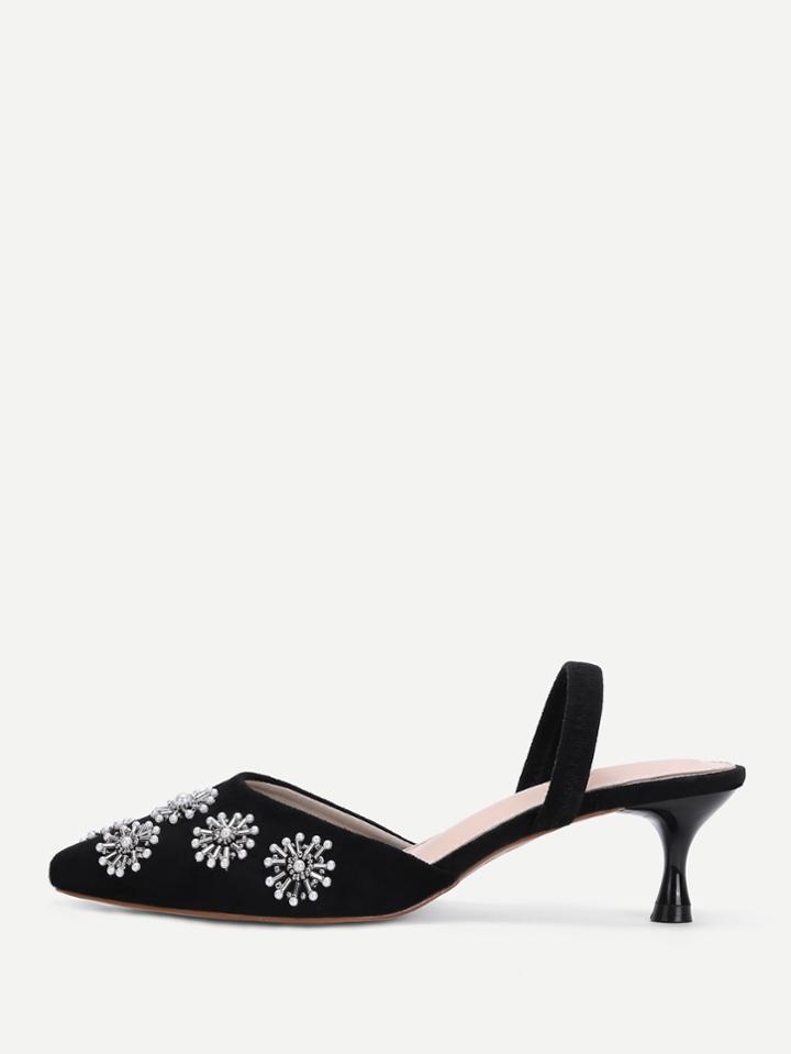 Romwe Pointed Toe Slingback Heels With Jewelry