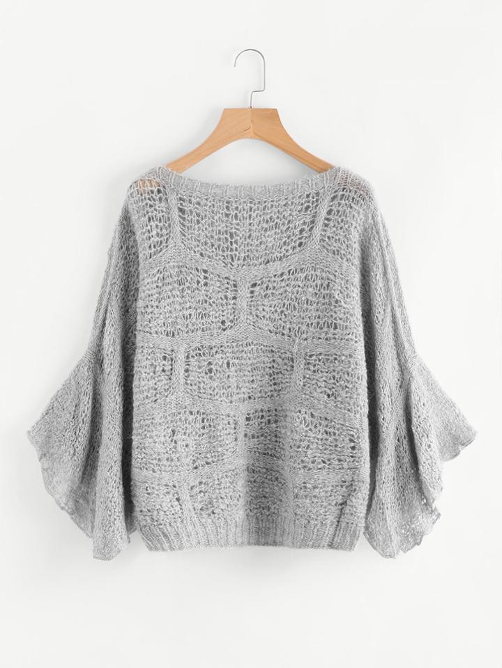 Romwe Bell Sleeve Geo Pattern Loose Knit Sweater