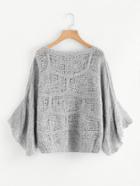 Romwe Bell Sleeve Geo Pattern Loose Knit Sweater