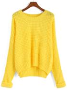 Romwe Slit Chunky Knit Loose Yellow Sweater