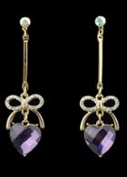 Romwe Purple Heart Bead Dangle Earrings