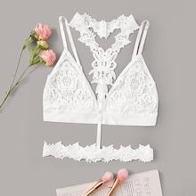 Romwe Cutout Crochet Bralette With Choker