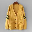 Romwe Varsity Striped Drop Shoulder Cable Knit Sweater