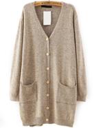 Romwe With Pockets Buttons Side Split Apricot Cardigan